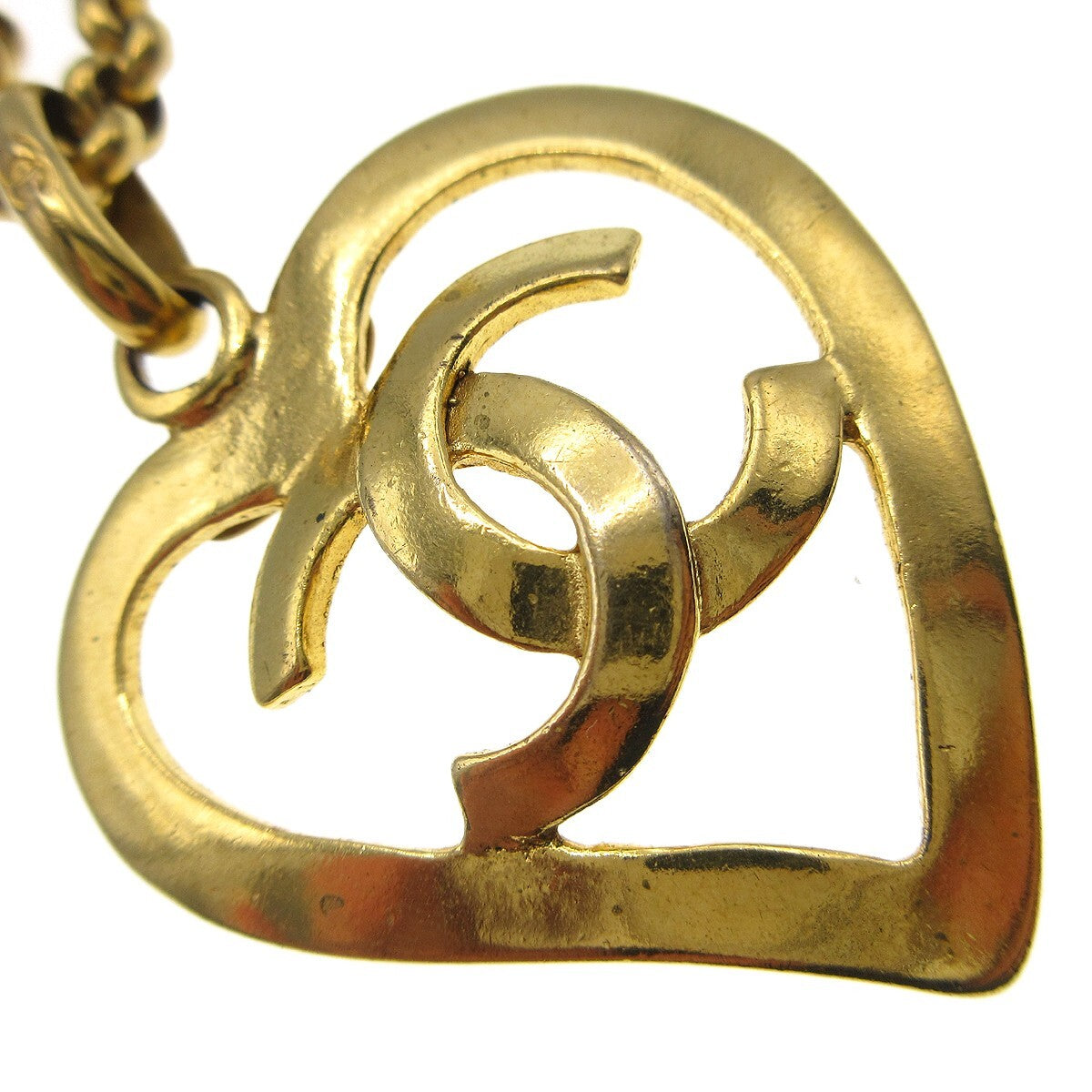 Chanel Cc Heart Pendant Metal Gold Gold_Plated Necklace Jewelry (Pre-Owned)