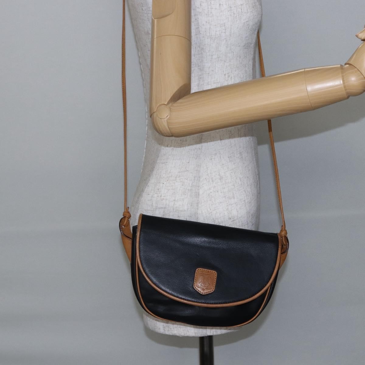 Celine Flap Shoulder Leather Black Leather Shoulder Bag Bag (Pre-Owned)