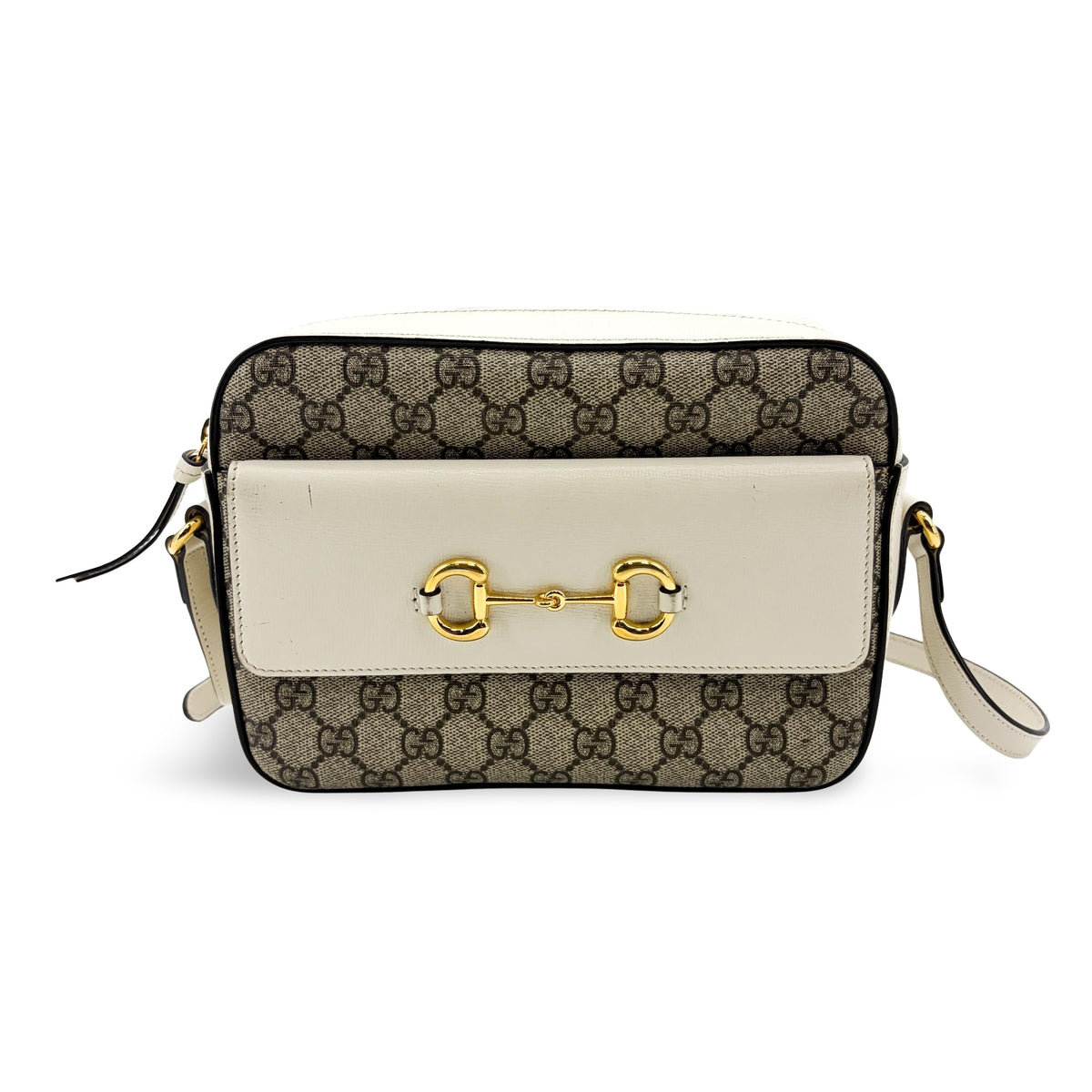 Gucci Horsebit 1955 Flap Pocket Camera Gg Coated Canvas And Leather Beige Canvas Shoulder Bag Bag (Pre-Owned)