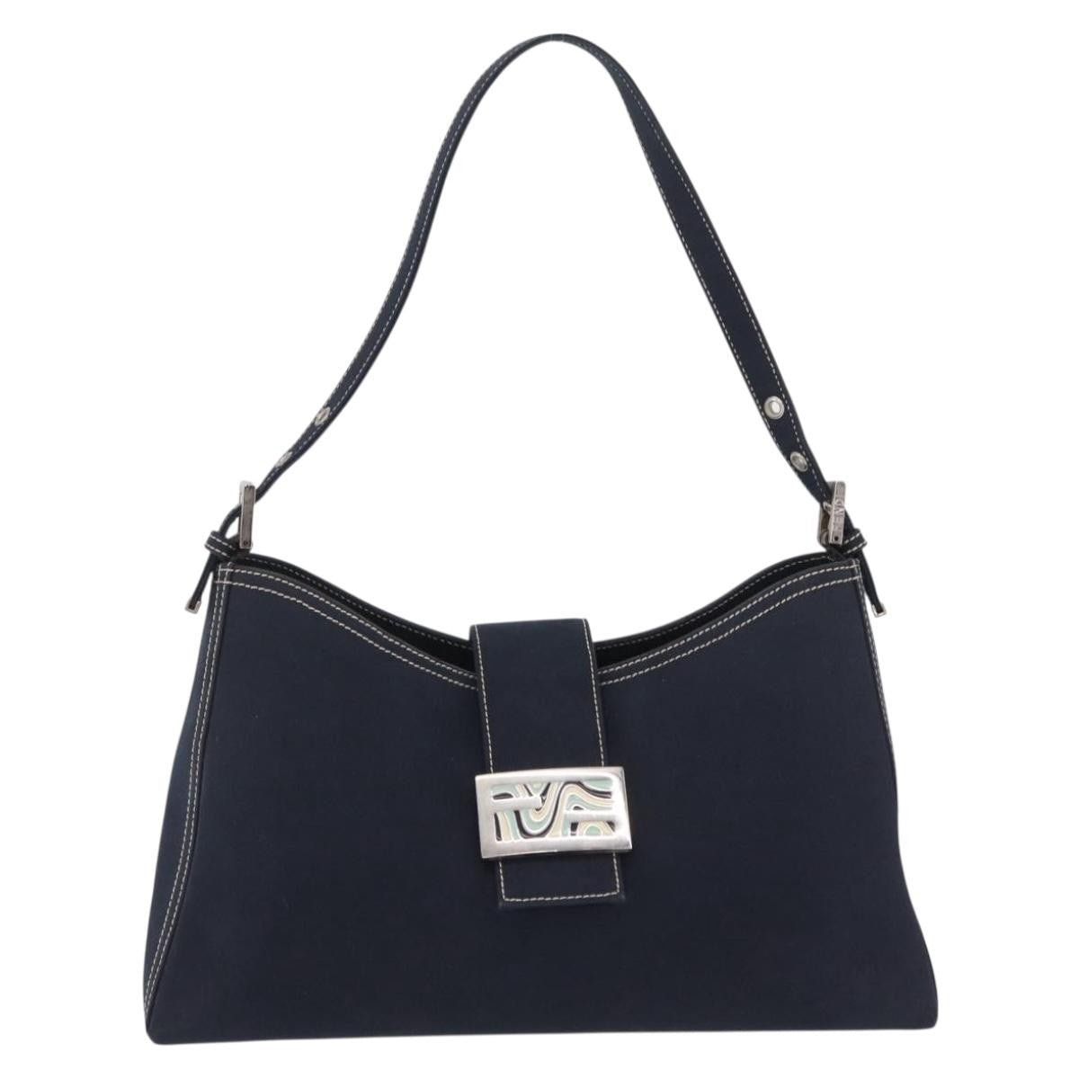 Fendi Baguette Canvas Navy Canvas Handbag (Pre-Owned)