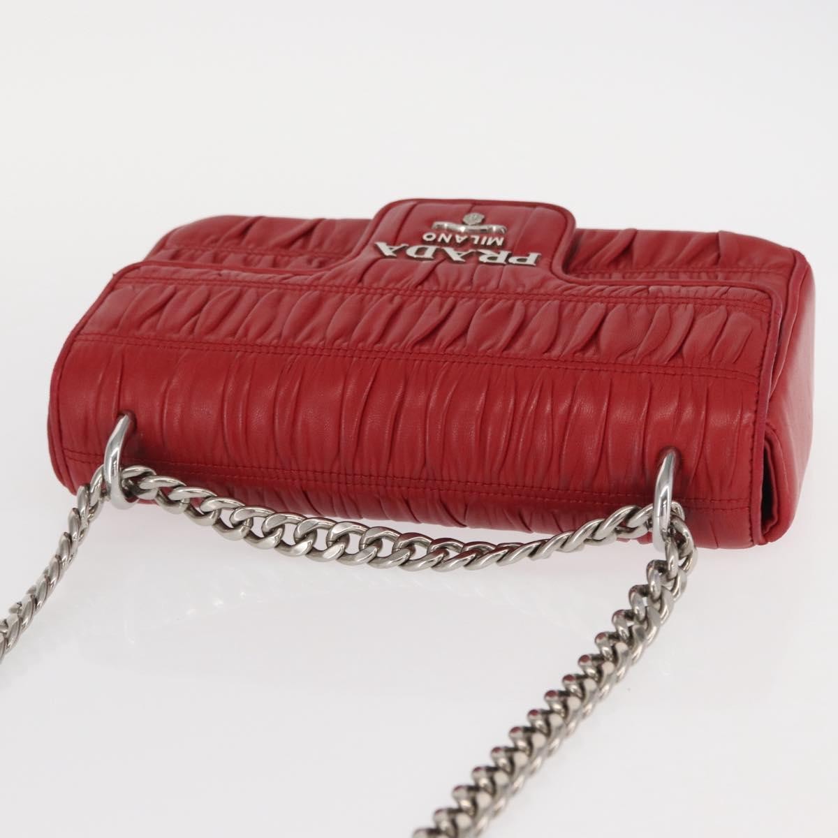 Prada Gaufre Chain Flap Nappa Leather Red Leather Shoulder Bag Bag (Pre-Owned)