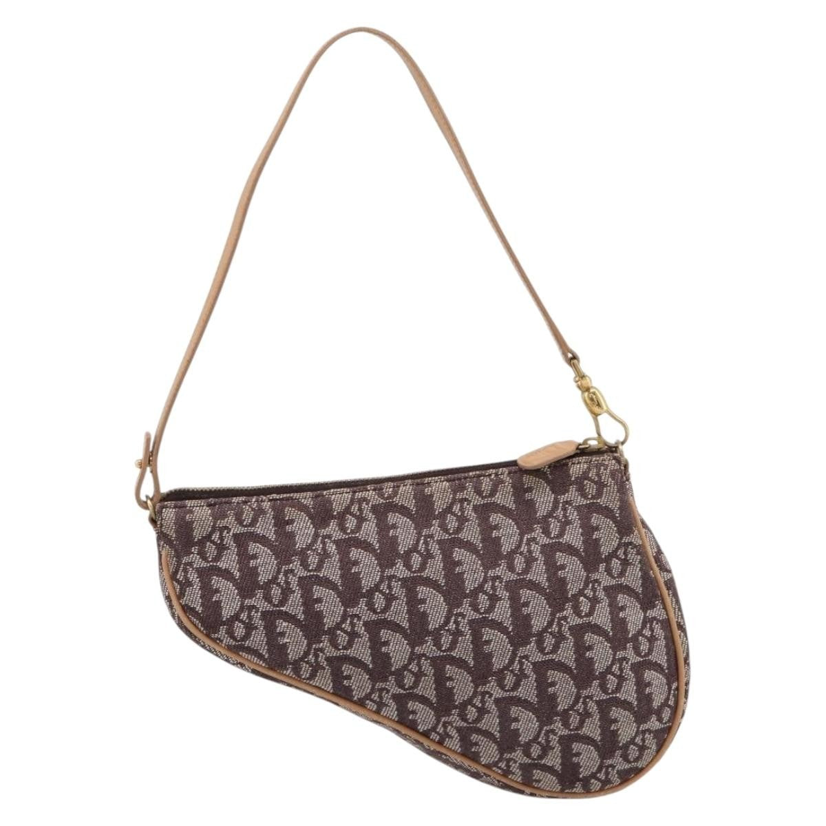 Christian Dior Vintage Saddle Bag Canvas Brown Canvas Clutche & Pouche Bag (Pre-Owned)