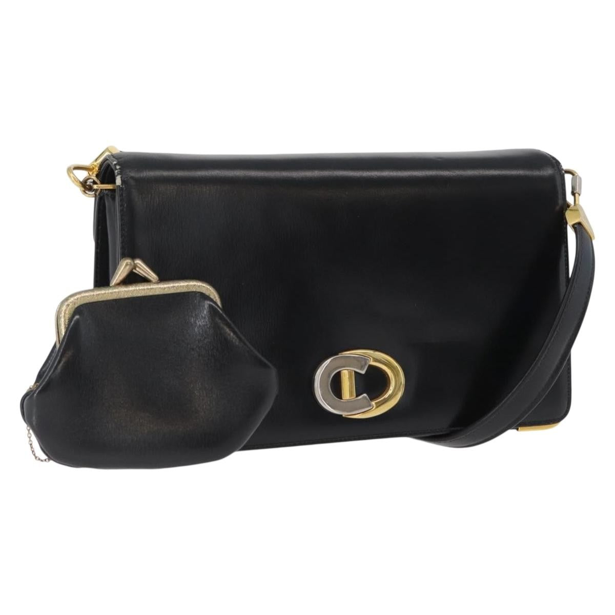 Christian Dior Cd Shoulder Bag Leather Black Calfskin Shoulder Bag Bag (Pre-Owned)