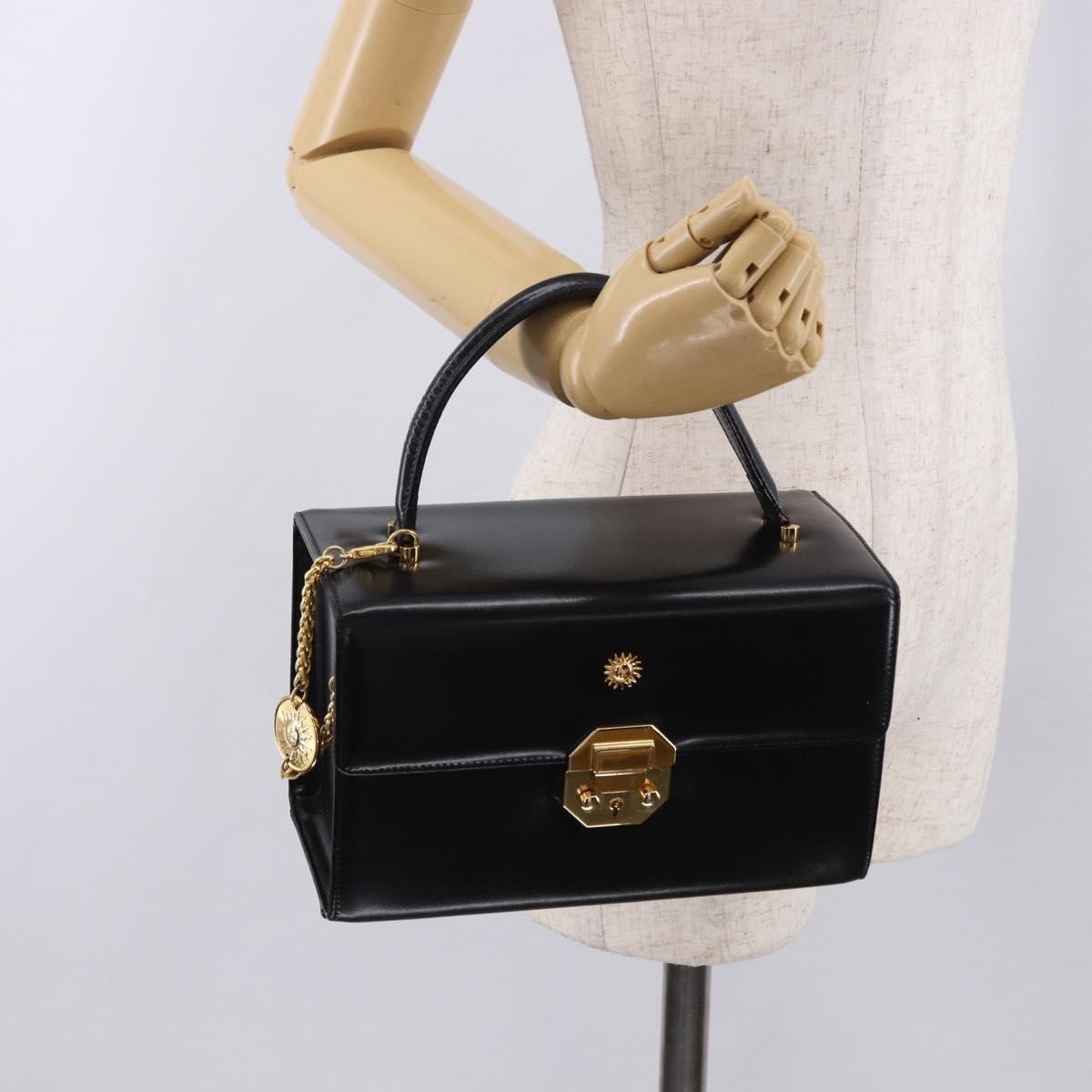 Versace Vintage Leather Black Leather Handbag (Pre-Owned)