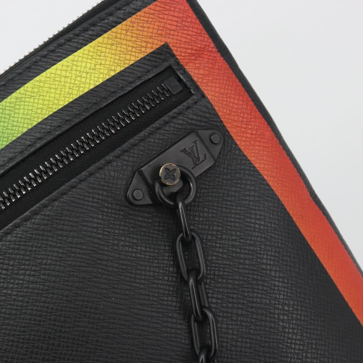 Louis Vuitton Pochette A4 Rainbow Taiga Leather Black Leather Clutche & Pouche Bag (Pre-Owned)