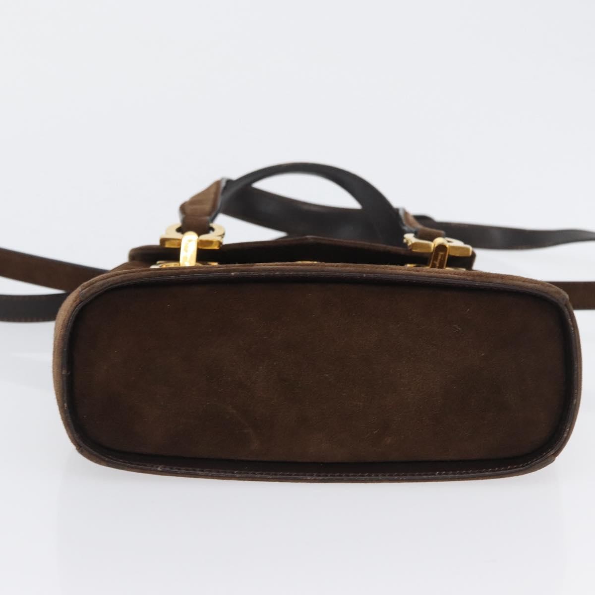 Salvatore Ferragamo Gancini Suede Brown Suede Shoulder Bag Bag (Pre-Owned)
