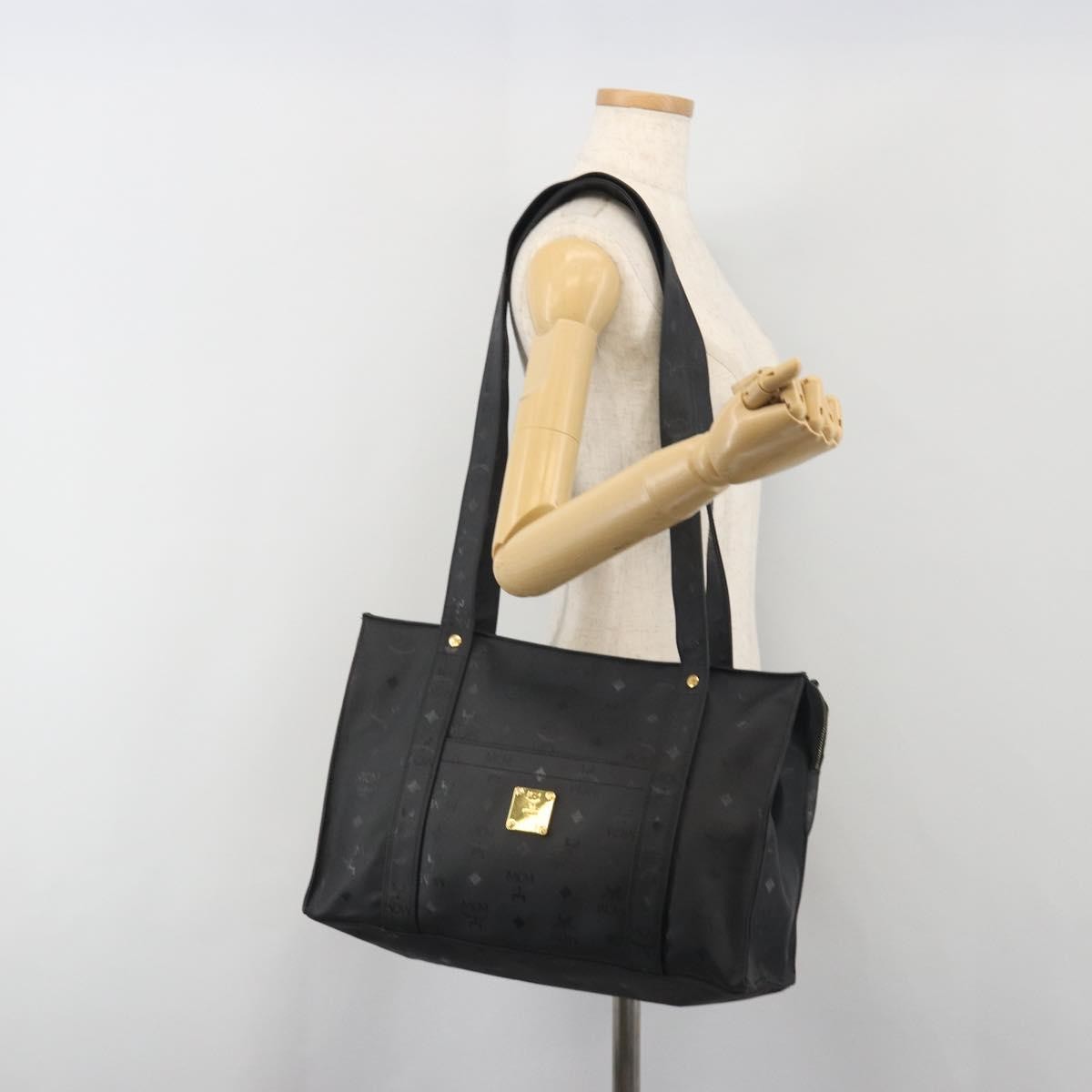 MCM Vintage Visetos Canvas Black Canvas Tote Bag Bag (Pre-Owned)