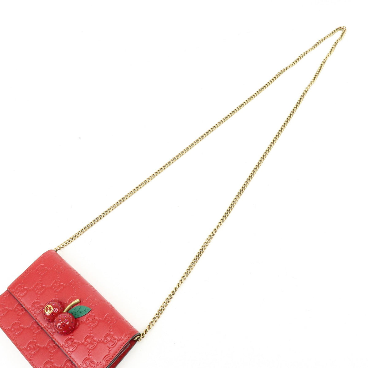 Gucci Cherries Wallet On Chain Guccissima Leather Red Leather Crossbody Bag Bag (Pre-Owned)