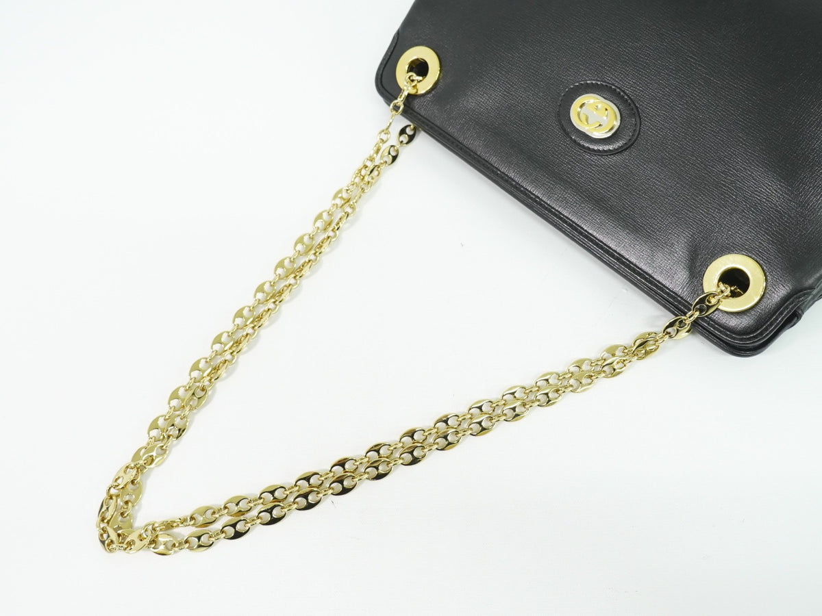 Gucci Marina Chain Leather Black Leather Shoulder Bag Bag (Pre-Owned)