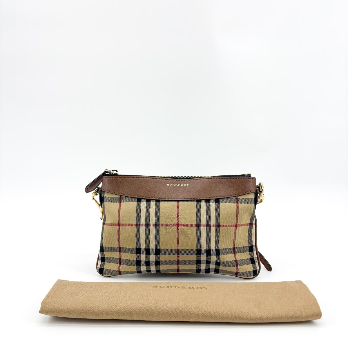 Burberry Peyton Crossbody Clutch Haymarket Coated Canvas Brown Canvas Crossbody Bag Bag (Pre-Owned)