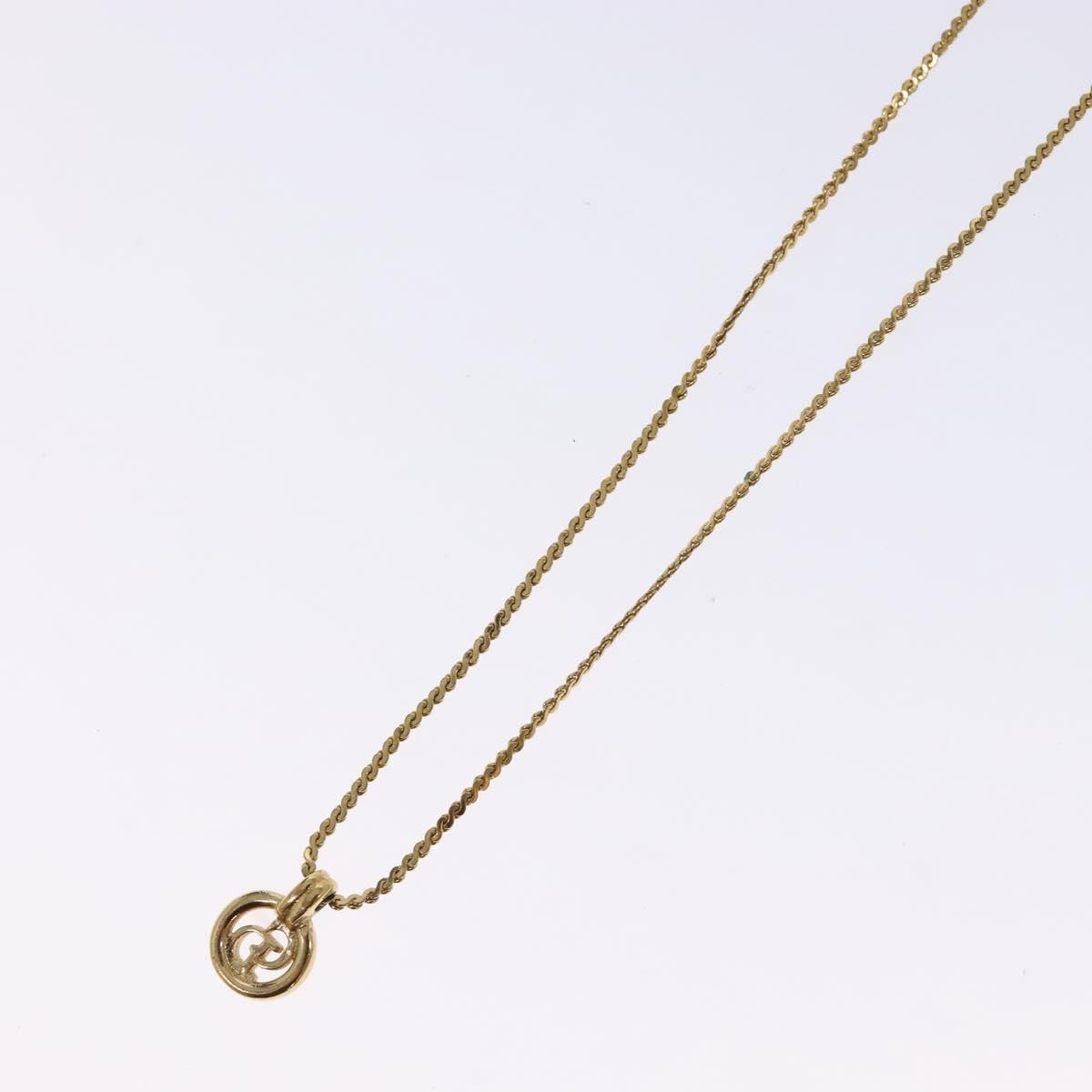 Christian Dior Round Logo Pendant Metal With Crystal Gold Metal Necklace Jewelry (Pre-Owned)
