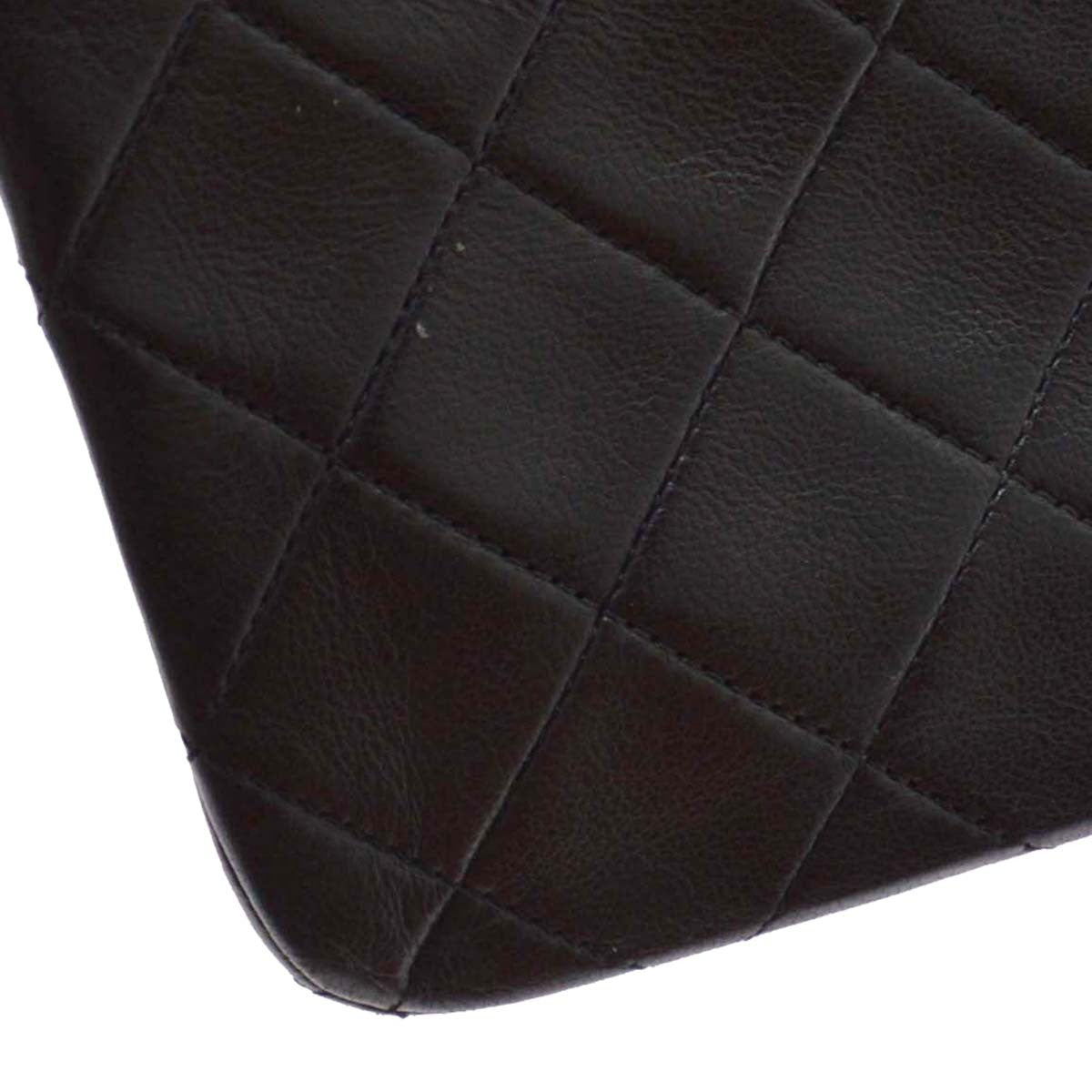 Chanel Vintage Full Flap Quilted Lambskin Black Leather Handbag (Pre-Owned)