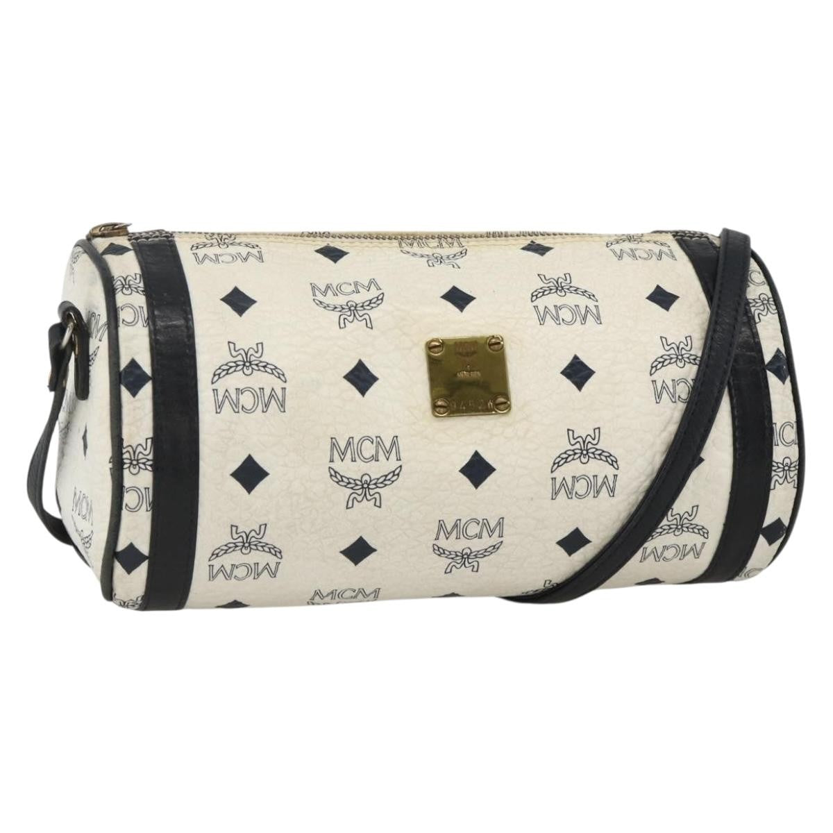 MCM Visetos Leather White Leather Shoulder Bag Bag (Pre-Owned)
