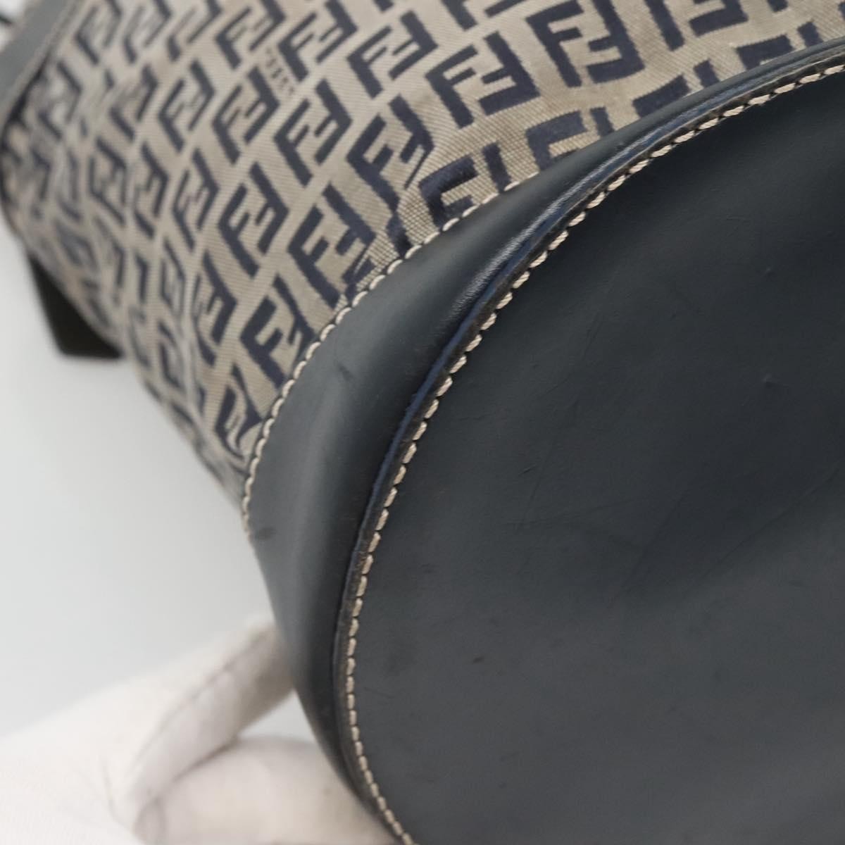 Fendi Ff Logo Mon Tresor Bucket Printed Shearling With Leather Navy Canvas Shoulder Bag Bag (Pre-Owned)