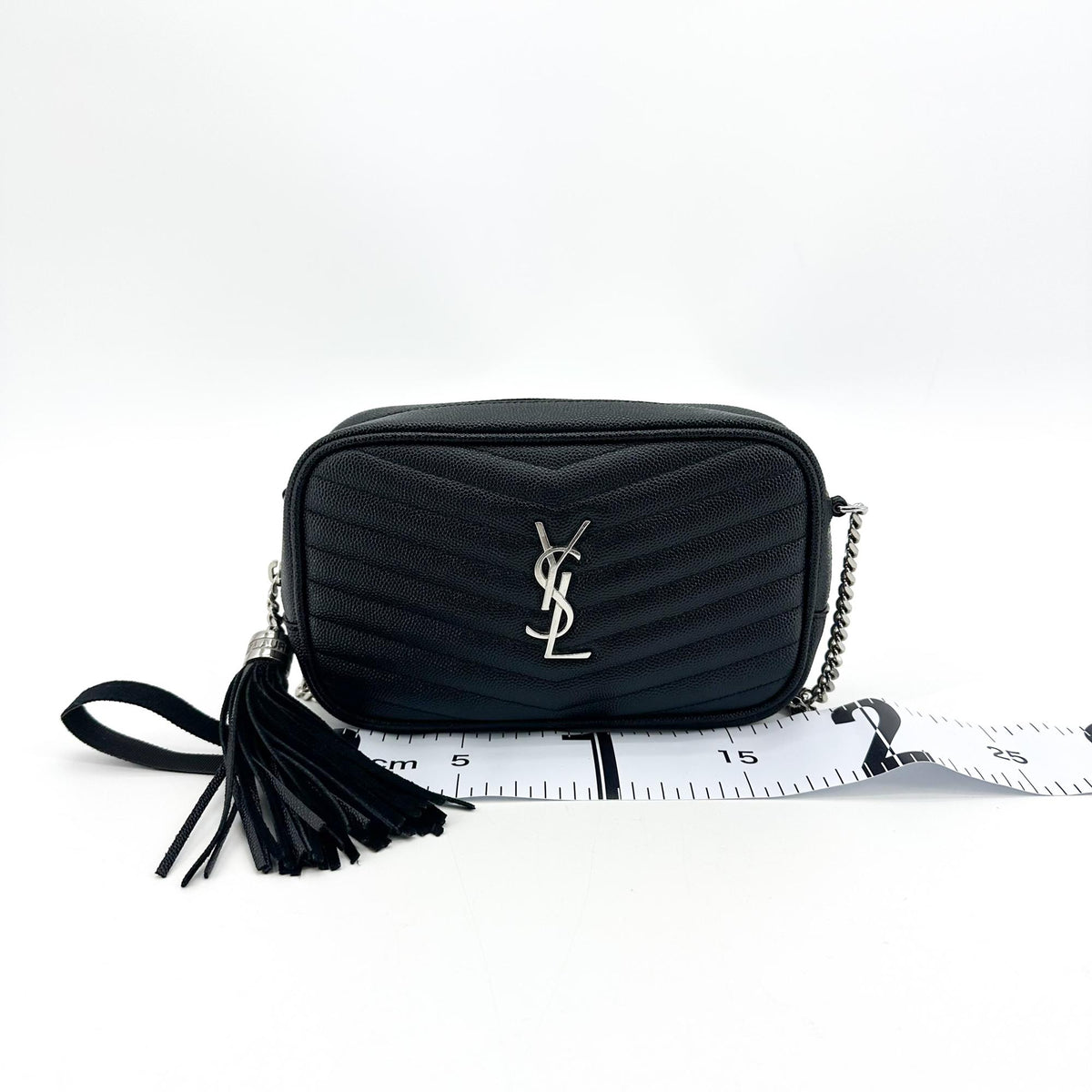 Saint Laurent Lou Camera Matelasse Chevron Leather Black Calfskin Handbag (Pre-Owned)