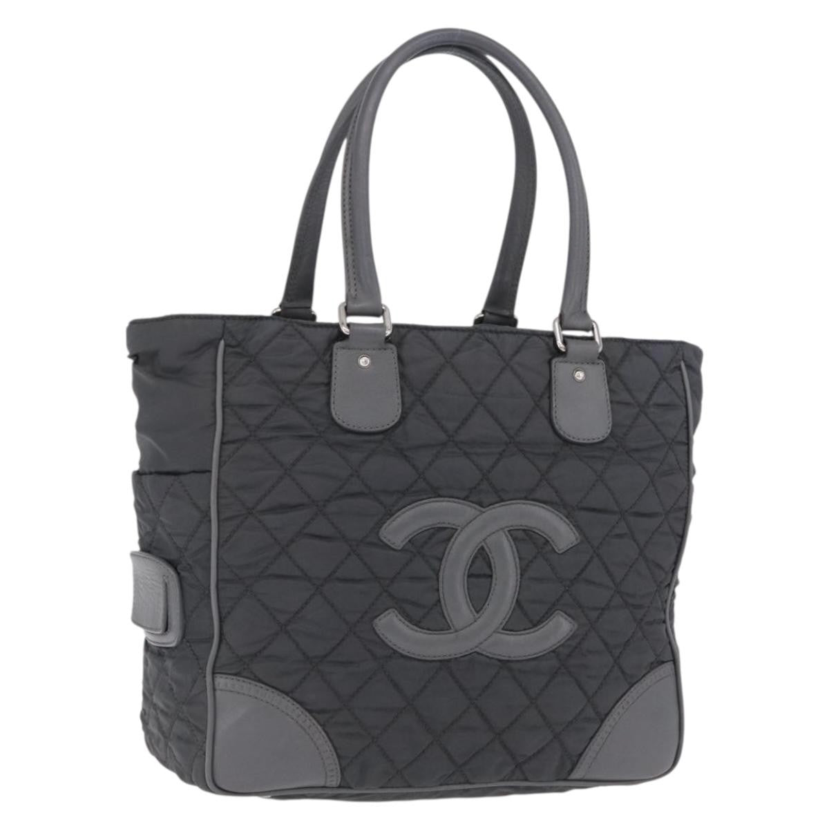 Chanel Vintage Cc Quilted Nylon Gray Nylon Tote Bag Bag (Pre-Owned)