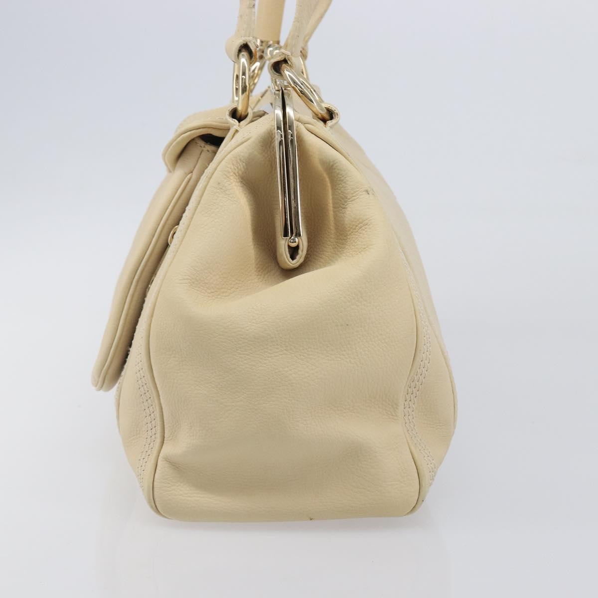 Celine Vintage Kisslock Frame Leather Beige Leather Handbag (Pre-Owned)