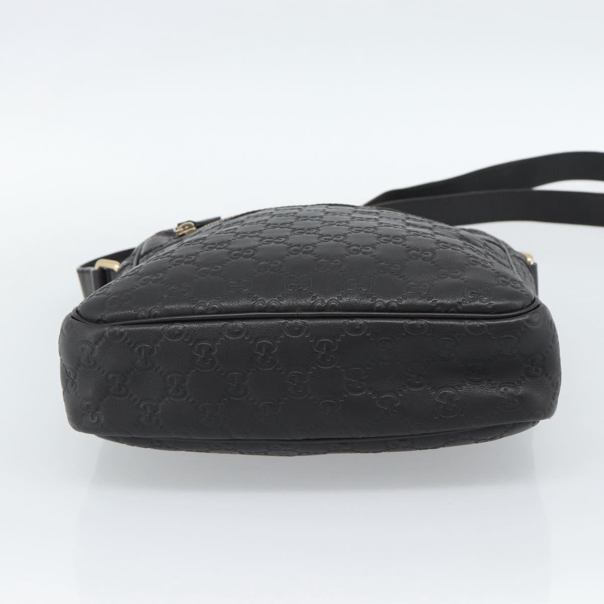 Gucci Front Zip Messenger Guccissima Leather Black Leather Shoulder Bag Bag (Pre-Owned)