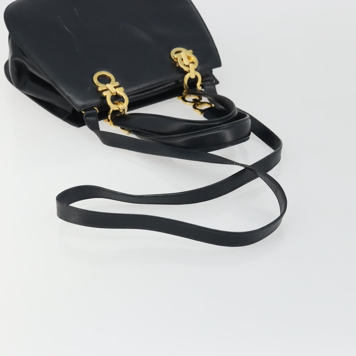 Salvatore Ferragamo Gancini Leather Navy Leather Handbag (Pre-Owned)