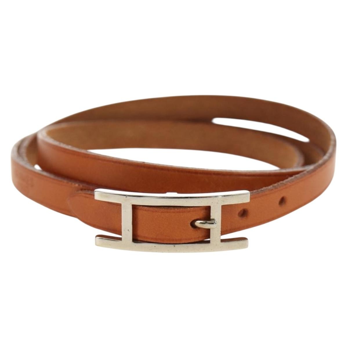 Hermes Hapi 3 Leather With Metal Brown Leather Bracelet Jewelry (Pre-Owned)