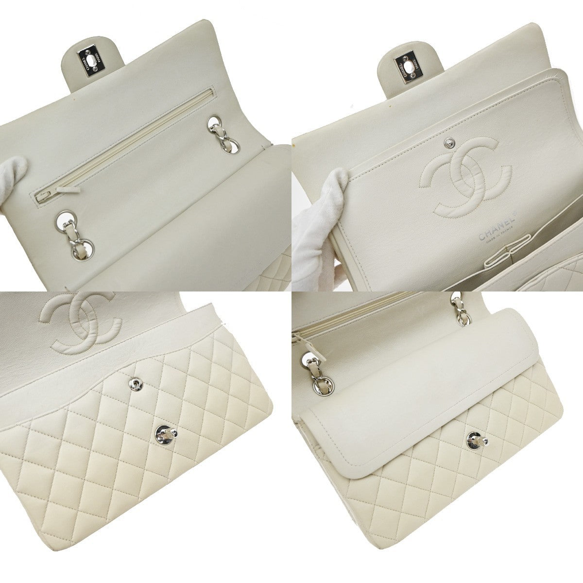 Chanel Vintage Classic Double Flap Quilted Caviar White Leather Shoulder Bag Bag (Pre-Owned)