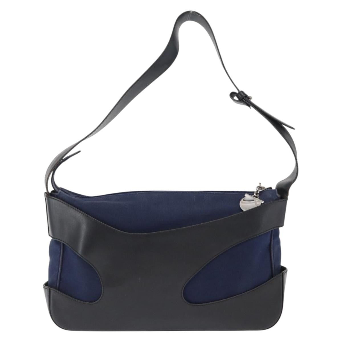 Salvatore Ferragamo Cut Out Canvas And Leather Navy Canvas Shoulder Bag Bag (Pre-Owned)