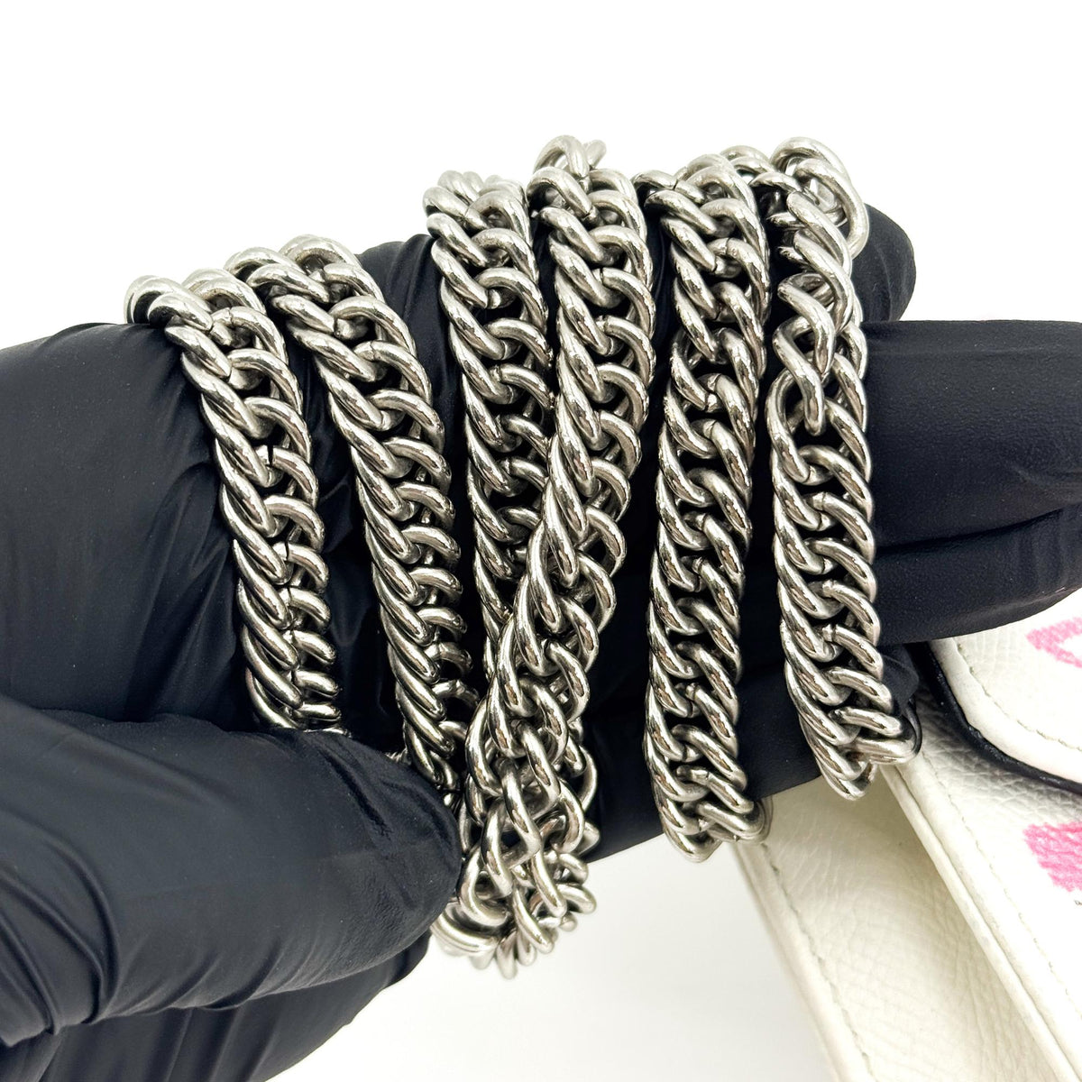 Balenciaga Bb Graffiti Chain Leather White Leather Crossbody Bag Bag (Pre-Owned)