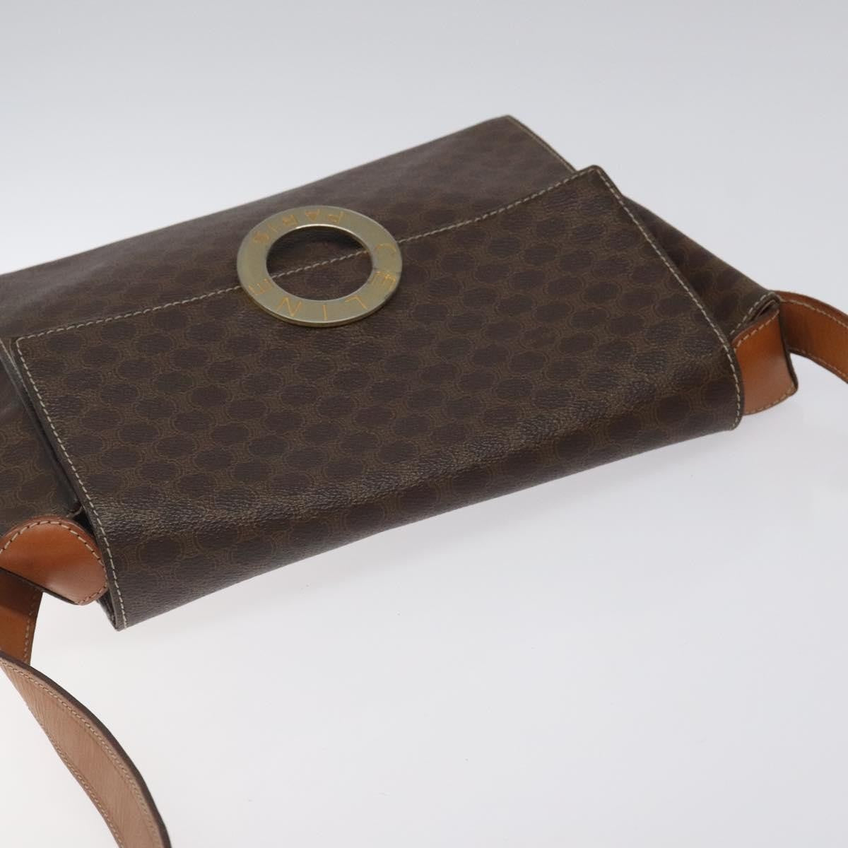 Celine Vintage Macadam Circle Logo Canvas And Leather Brown Canvas Shoulder Bag Bag (Pre-Owned)