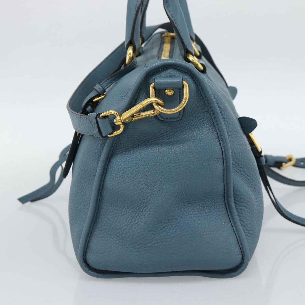 Prada Front Zip Convertible Satchel Vitello Phenix Blue Leather Handbag (Pre-Owned)