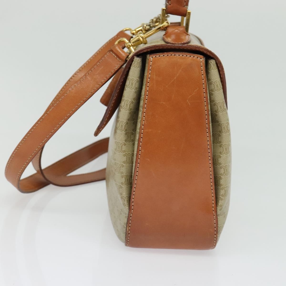 Celine Vintage Convertible Top Handle Macadam Coated Canvas Beige Canvas Handbag (Pre-Owned)