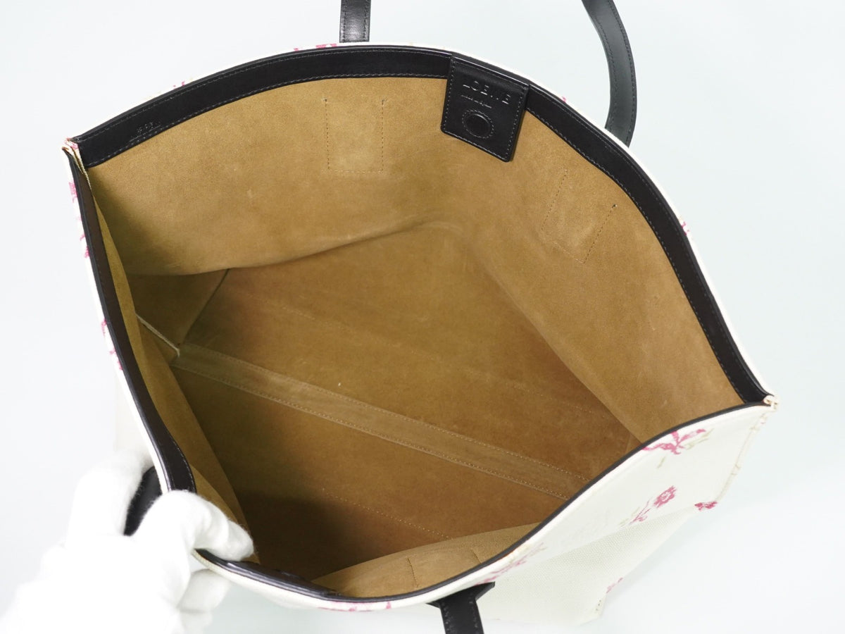 Loewe T Shopper Printed Canvas White Canvas Tote Bag Bag (Pre-Owned)