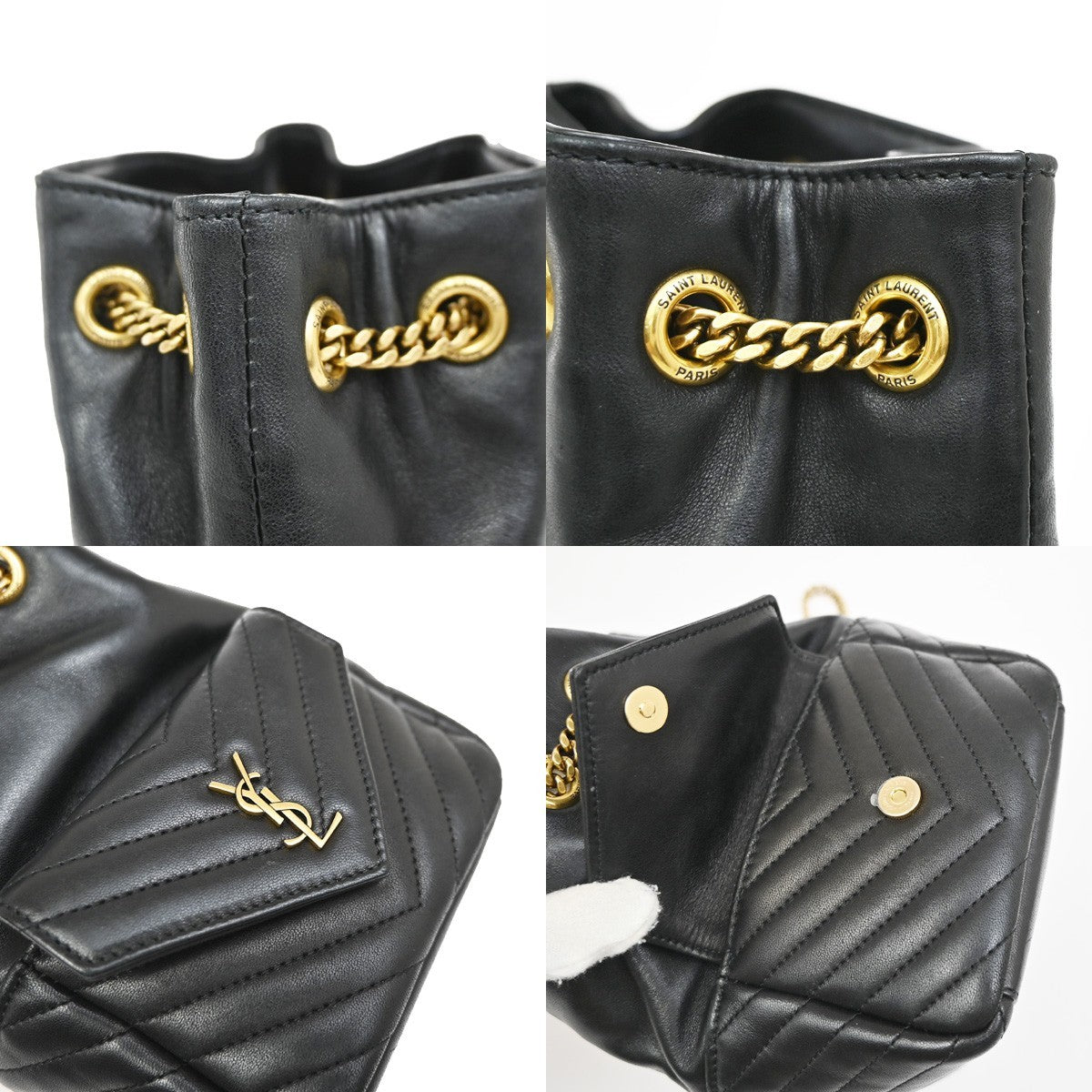 Saint Laurent Joe Bucket Matelasse Chevron Leather Black Leather Handbag (Pre-Owned)
