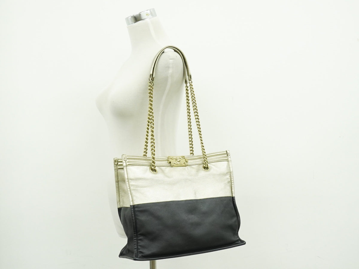 Chanel Boy Shopper Calfskin Gold Leather Tote Bag Bag (Pre-Owned)