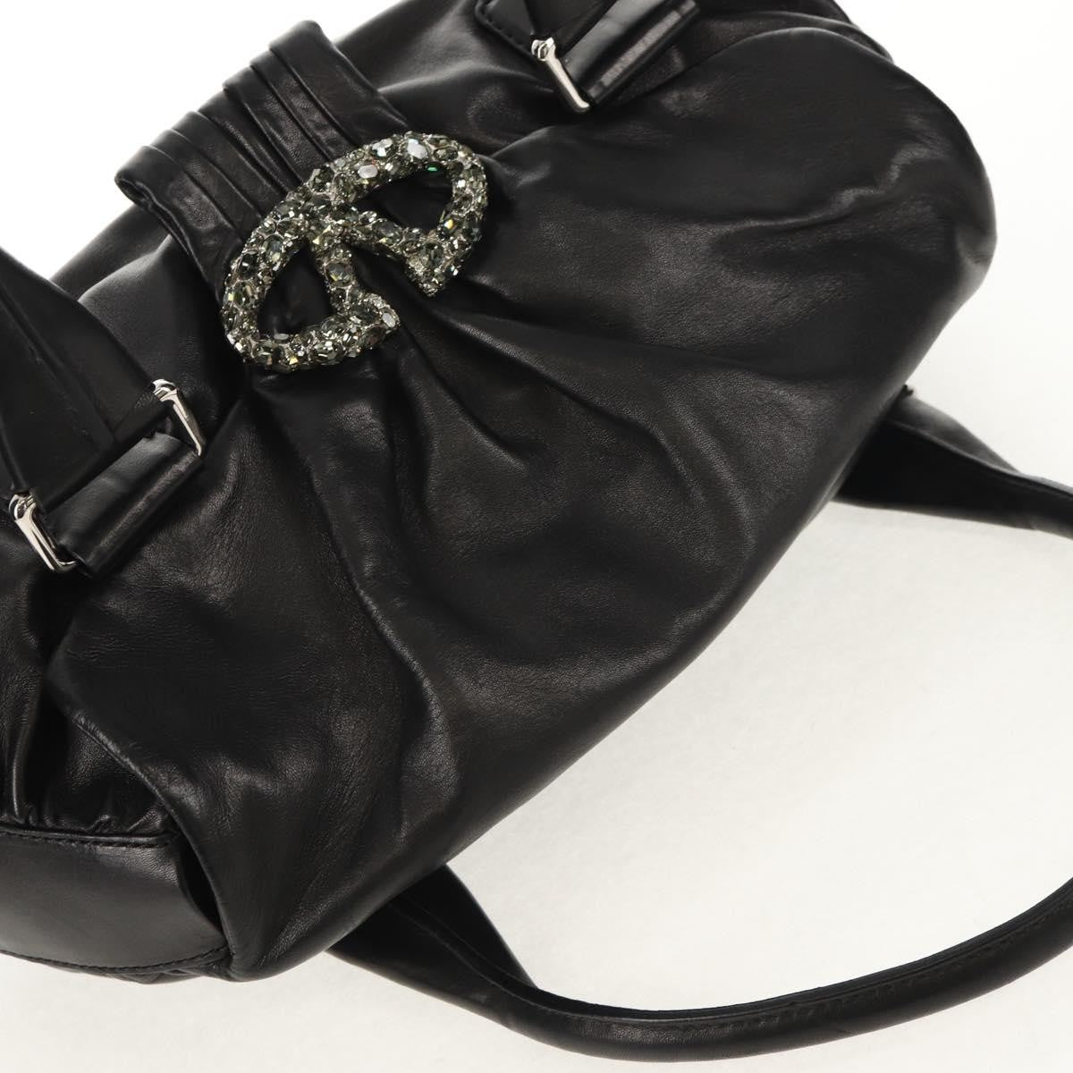 Valentino Garavani Histoire Tote Leather And Strass Black Leather Shoulder Bag Bag (Pre-Owned)