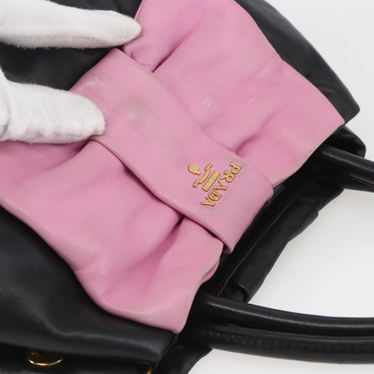Prada Bow Tote Leather Black Leather Tote Bag Bag (Pre-Owned)