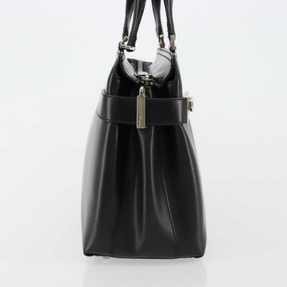 Salvatore Ferragamo Double Gancini Side Buckle Leather Black Leather Tote Bag Bag (Pre-Owned)