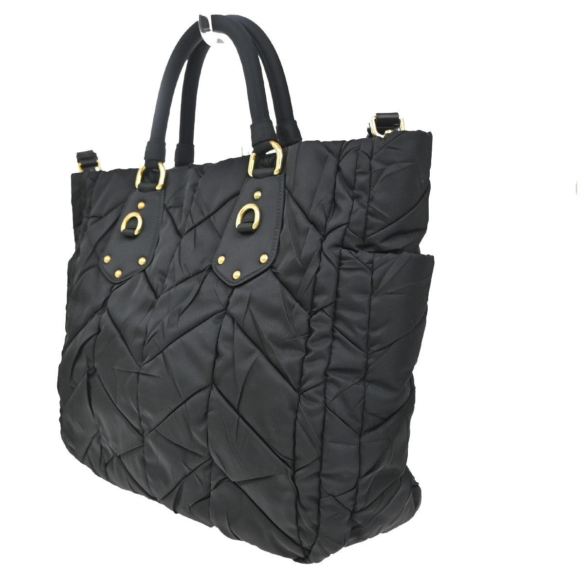 Prada Convertible Side Pocket Tote Chevron Tessuto Black Nylon Tote Bag Bag (Pre-Owned)