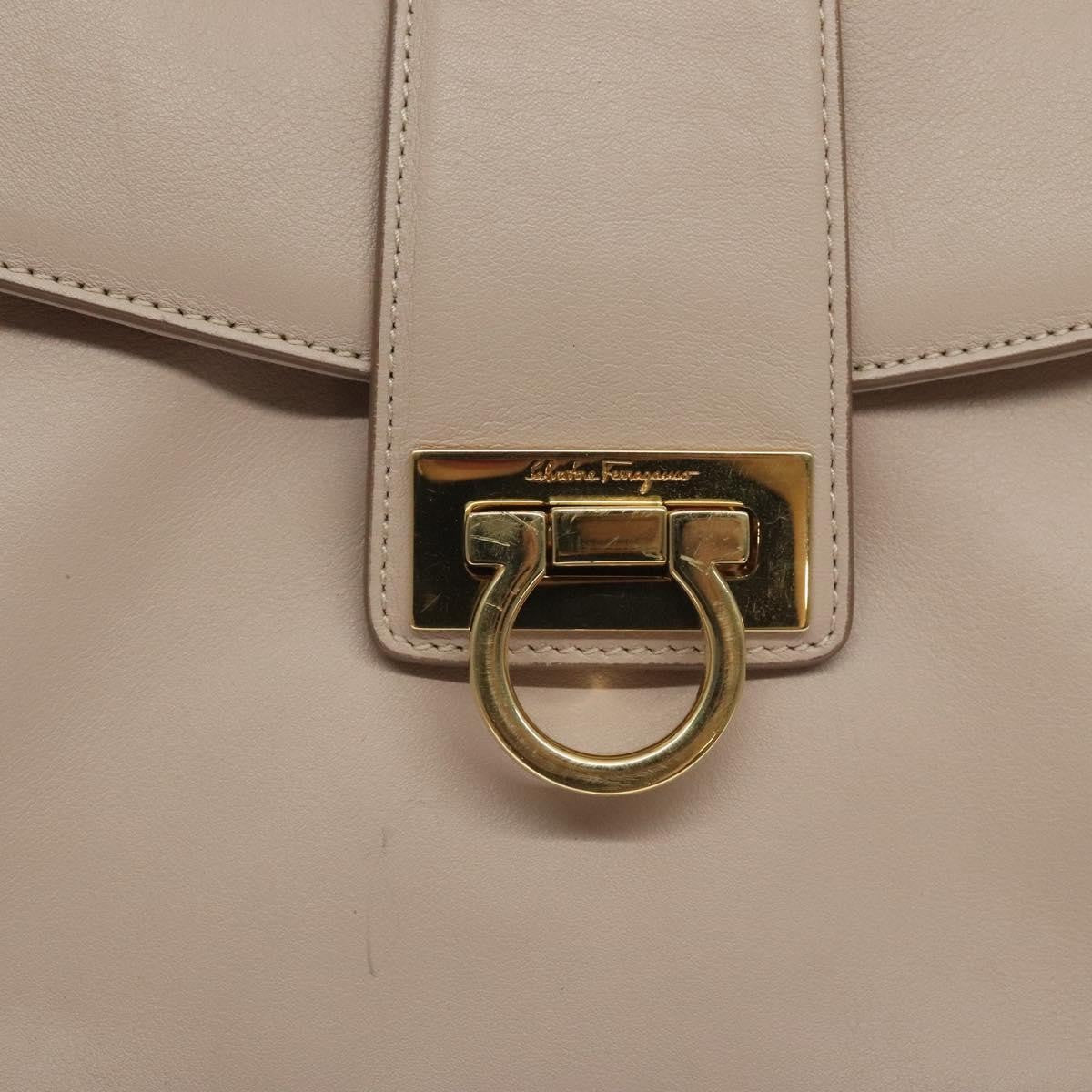 Salvatore Ferragamo Chain Gancini Jacquard With Studded Leather Beige Leather Shoulder Bag Bag (Pre-Owned)
