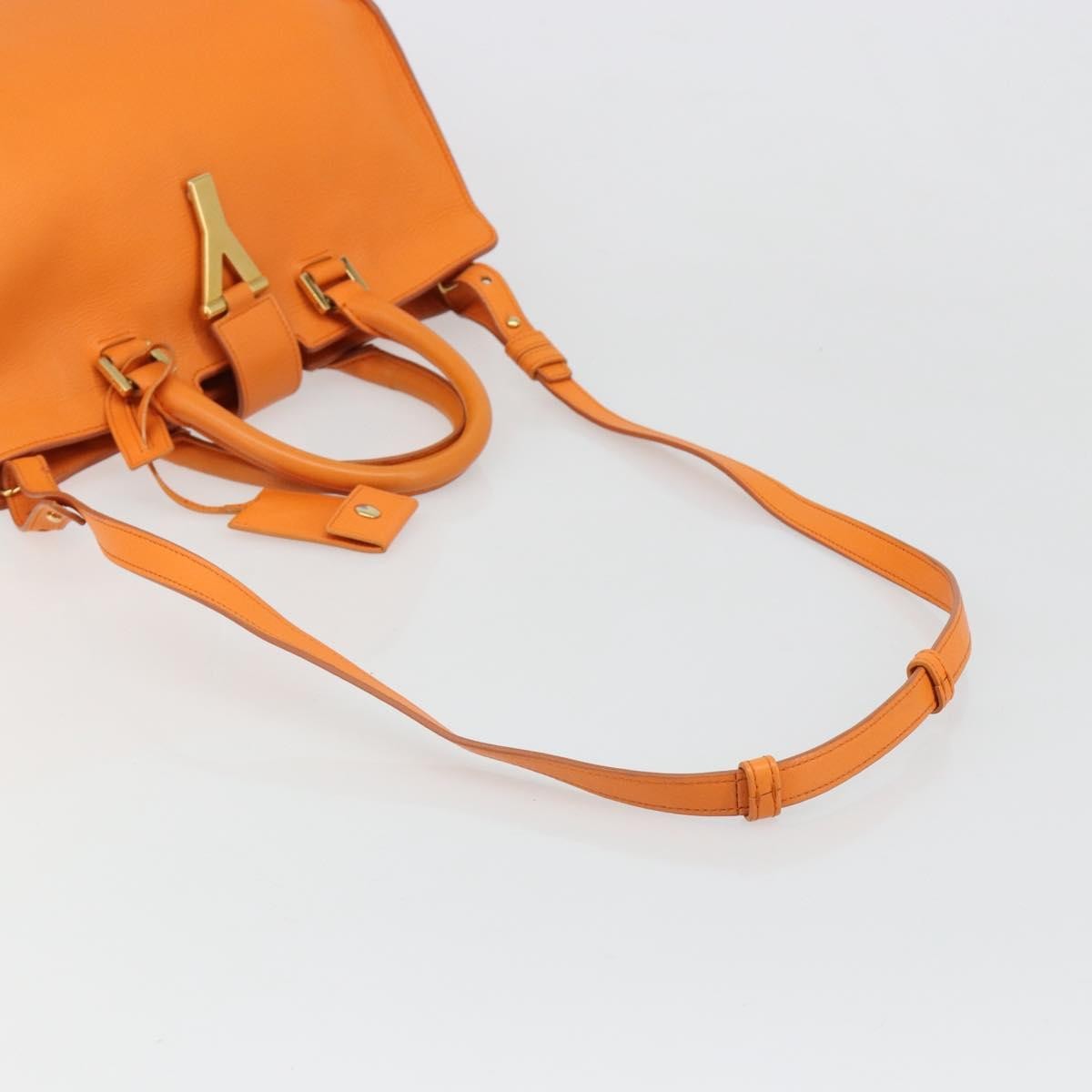 Saint Laurent Classic Y Cabas Leather Orange Leather Tote Bag Bag (Pre-Owned)