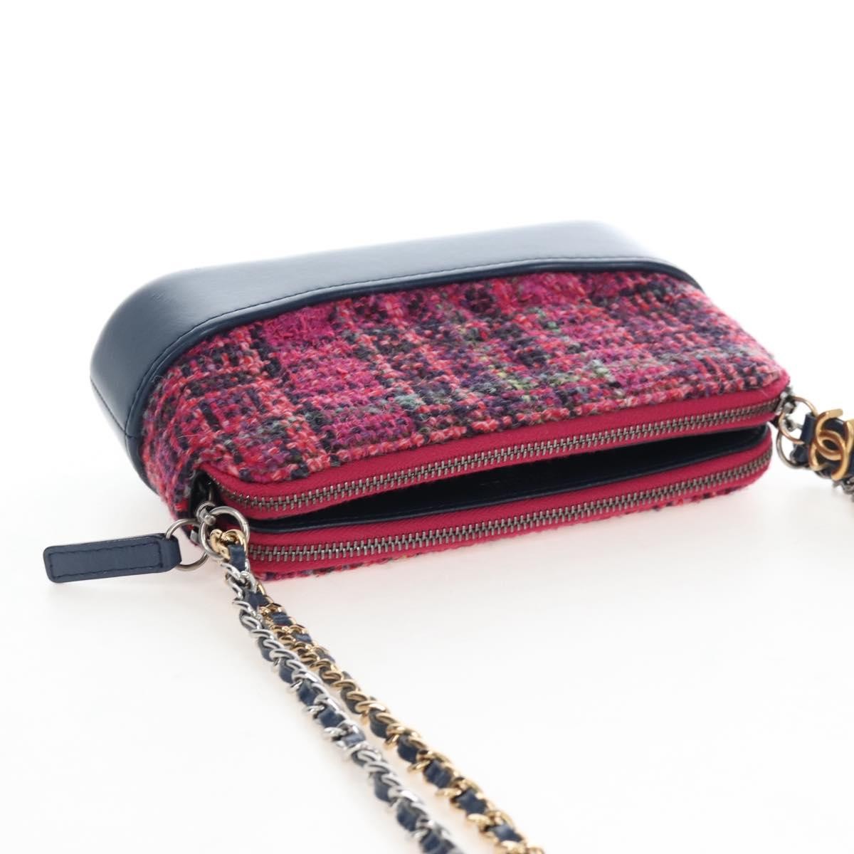 Chanel Gabrielle Double Zip Clutch With Chain Quilted Tweed Pink Tweed Clutche & Pouche Bag (Pre-Owned)