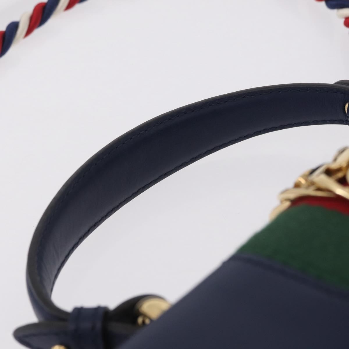 Gucci Sylvie Top Handle Leather Navy Leather Handbag (Pre-Owned)