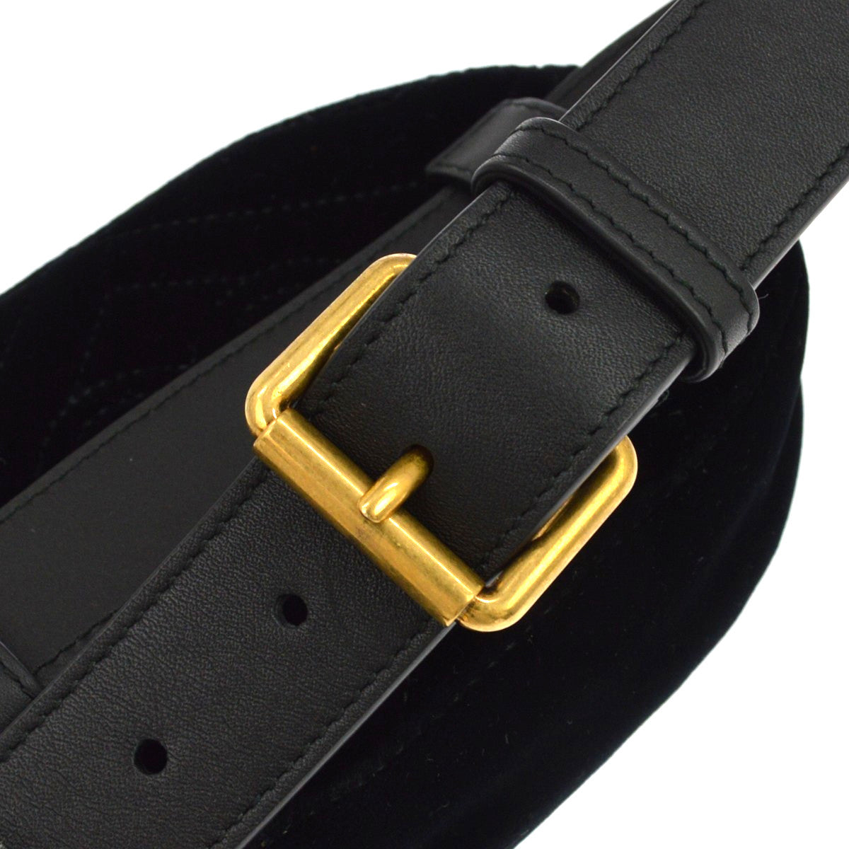Gucci Gg Marmont Belt Embellished Matelasse Velvet Black Velvet Handbag (Pre-Owned)