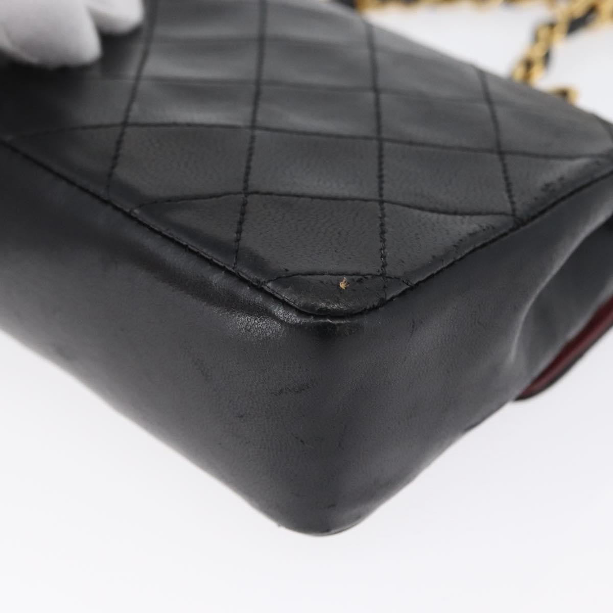 Chanel Vintage Square Cc Flap Quilted Lambskin Black Leather Shoulder Bag Bag (Pre-Owned)