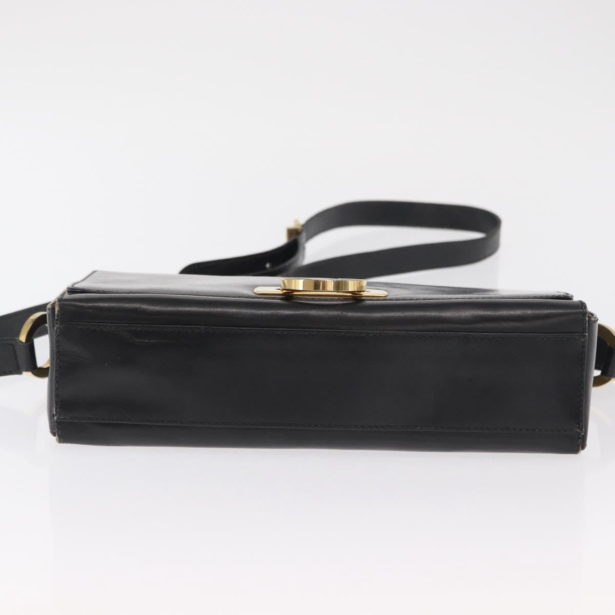 Salvatore Ferragamo Vintage Gancini Flap Leather Black Leather Shoulder Bag Bag (Pre-Owned)