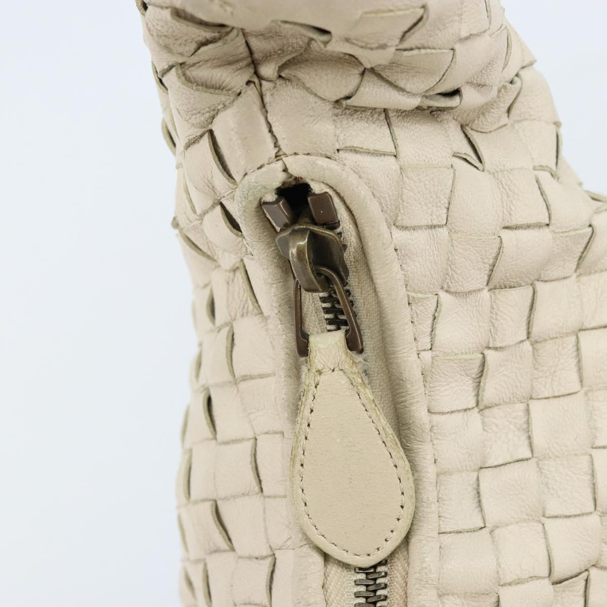 Bottega Veneta Zip Hobo Leather With Intrecciato White Leather Shoulder Bag Bag (Pre-Owned)