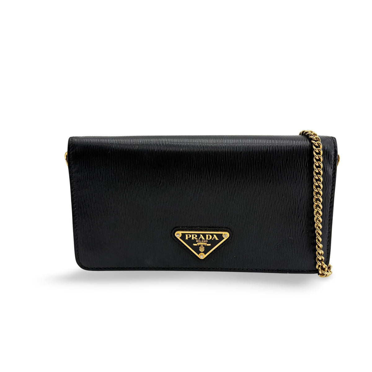 Prada Wallet On Chain Saffiano Leather Black Leather Crossbody Bag Bag (Pre-Owned)