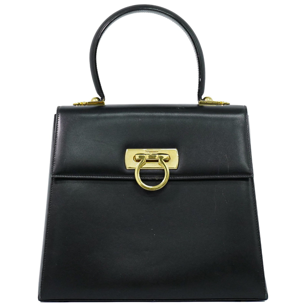 Salvatore Ferragamo Convertible Top Handle Leather Black Leather Handbag (Pre-Owned)
