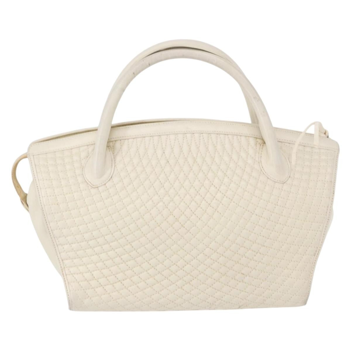 Bally Vintage Quilted Leather White Leather Handbag (Pre-Owned)