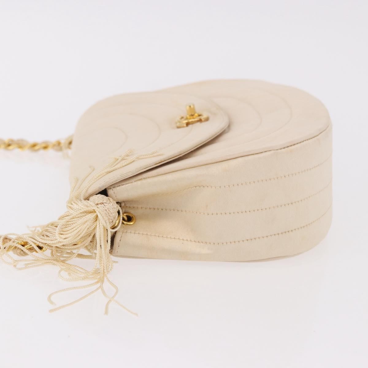 Chanel Vintage Round Flap Satin Beige Satin Shoulder Bag Bag (Pre-Owned)