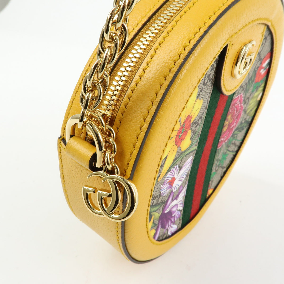 Gucci Ophidia Round Flora Gg Coated Canvas Yellow Leather Shoulder Bag Bag (Pre-Owned)